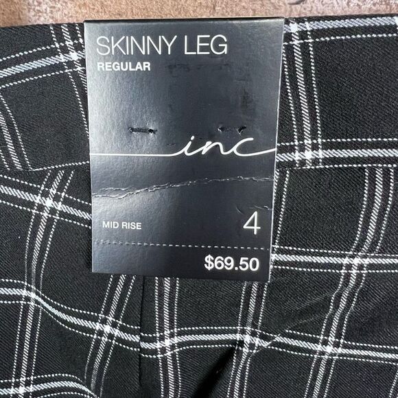 INC International Concepts Pants Black White Plaid Mid Rise Straight Leg Size 4 - Picture 7 of 13
